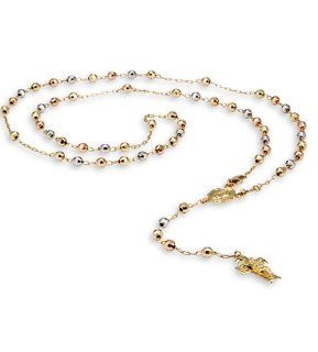 14k Yellow White Rose Gold Crucifix Rosary Necklace Jewelry