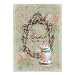vintage english country floral  bridal tea party invitations