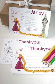 rapunzel party invites or thank you notes by little fish events