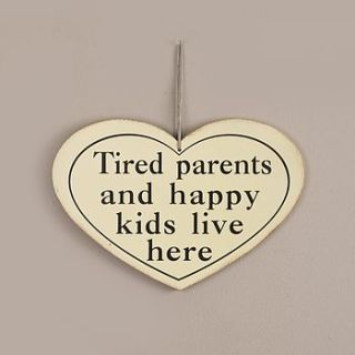 tired parents and happy kids sign by dibor