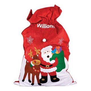 personalised santa and rudolf sack by hope and willow