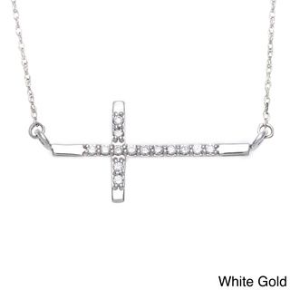 10k Gold 1/10ct TDW Diamond Sideways Cross Necklace (H I, I2 I3) Diamond Necklaces