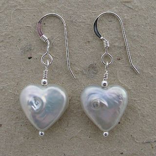 white fresh water pearl heart earrings by tessa tyldesley