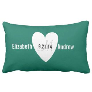 Monogram Heart Green Wedding Anniversary Pillow
