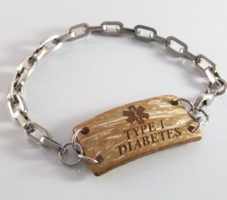 Type 1 Diabetes Medical ID Alert Bracelet Coconut Tag with Stainless Steel Diabetic Jewelry