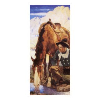Cowboy Watering His Horse by NC Wyeth, Vintage Art Custom Rack Card