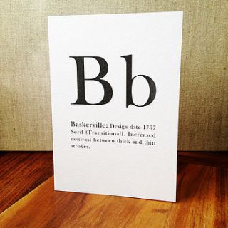 a to z typographic font greetings card by betsy benn