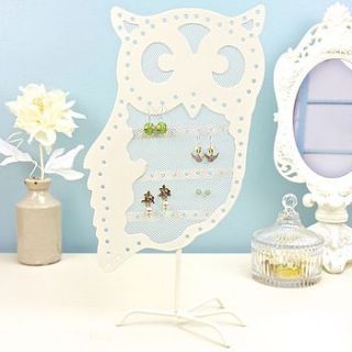 owl shaped earring stand in cream by lisa angel homeware and gifts