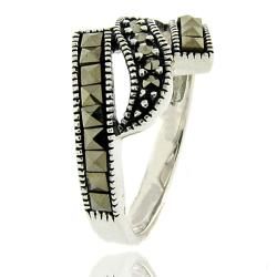 Dolce Giavonna Silver Overlay Marcasite Wave Design Ring Dolce Giavonna Gemstone Rings