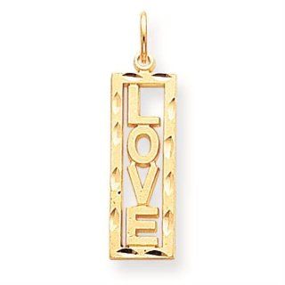 10K Yellow Gold Diamond Cut Polished Rectangular Love Charm Pendants Jewelry