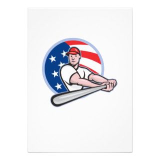 American Baseball Player Batting Cartoon Custom Invitation