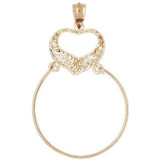 14K Yellow Gold Heart Charm Holder Pendant Jewelry