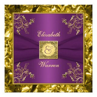 Purple and Gold Floral Monogram Wedding Invitation