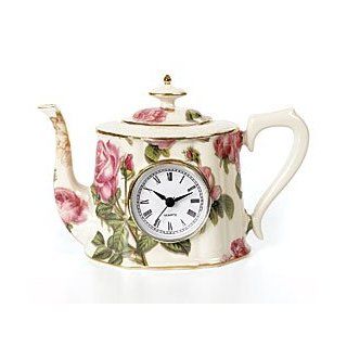 Decorative Porcelain Rose Design Teapot Wall Decor With Clock Home Decor Kitchen & Dining