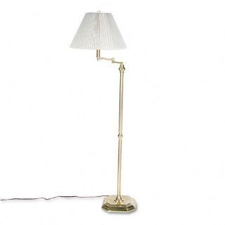 Catalina Lighting W7800 Brass finished swing arm floor lamp, pinch pleat shade, 57 high
