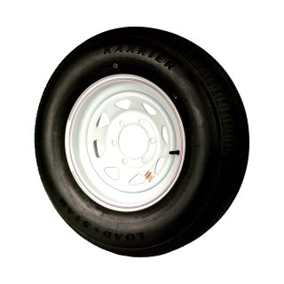 Martin Wheel Speed 8-Ply Radial Trailer Tire & Assembly — ST235/80R16, Custom White Spoke with Red/Blue Accent Stripes, Model# DM235R6E-6CI  15in. High Speed Trailer Tires   Wheels
