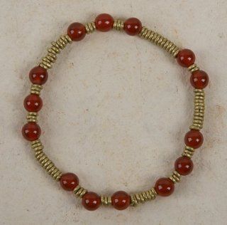 Stretch Bracelet   Brass and Carnelian Beads Curious Designs Jewelry