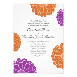 Purple and Orange Zinnia Flower Wedding Invitation