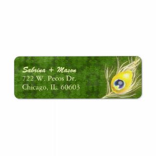 Peacock Feather Rustic Green Wedding Address Label