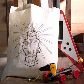 retro robot colour in tote bag by krayonista