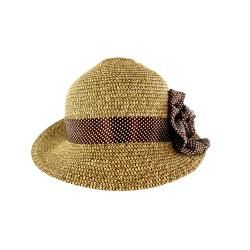 Faddism Women's Tan Straw Rosette Sun Hat Women's Hats