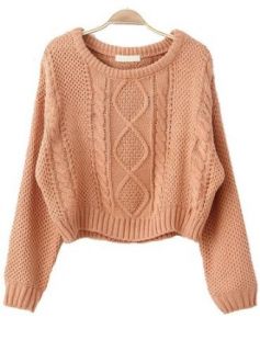 Pink Long Sleeve Cable Knit Pullover Sweater