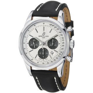 Breitling Men's 'TransOcean' Silver Dial Black Leather Strap Watch Breitling Men's Breitling Watches