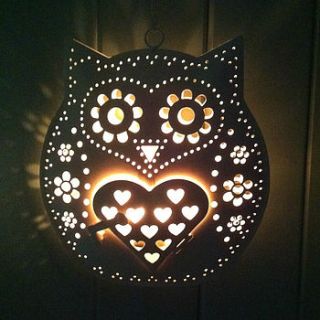 retro hanging owl tealight holder by the little picture company