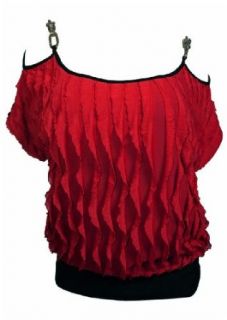eVogues Plus Size Chain Pendant Strap Off Shoulder Top Red   1X