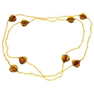 Amber Hearts Beaded Long Collar Necklace Jewelry