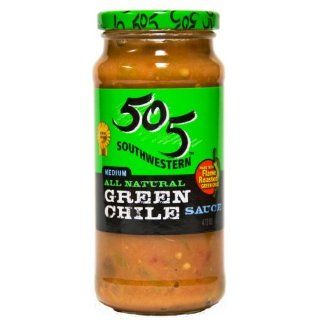 505 Southwest Sauce, Medium Green Chile, 16 Ounce Glass Jars (Pack of 4)  Salsas  Grocery & Gourmet Food