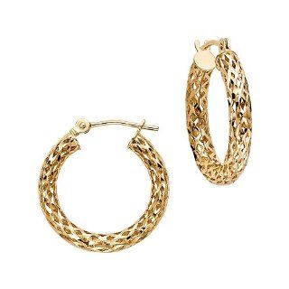 18.5mm Diamond Cut Glitter Mesh Hoop Earrings in 14K Yellow Gold Jewelry