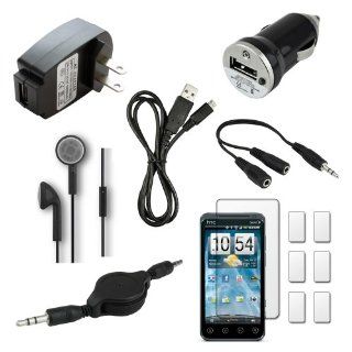 Fenzer 12 pc Bundle Kit Black USB Cable Wall Charger Headset for HTC EVO 3D 4G Cell Phones & Accessories
