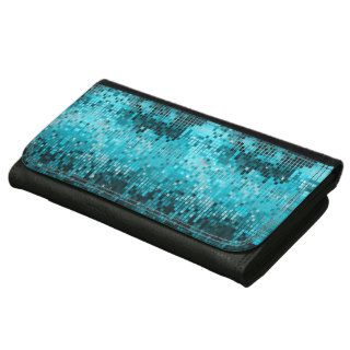 Blue Green Abstract Geometric Retro Glitter Leather Wallets