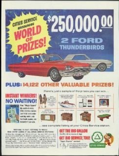 Cities Service World of Prizes Contest 1964 Ford Thunderbird prizes ad Entertainment Collectibles