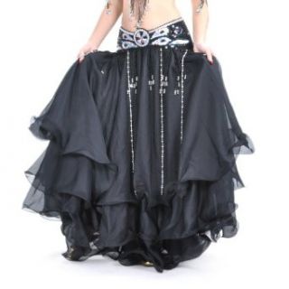 BellyLady Belly Dance Three layer Chiffon Hemming Skirt, Tiered Maxi Skirt BLACK Clothing