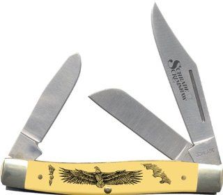 Schrade 8OTYE Old Timer Senior Stockman Pocket Knife, Yellow with Eagle Scene   Pocketknives  
