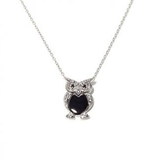 Sapphire  and Diamond Accented Owl Design 18" Sterling Silver Necklace