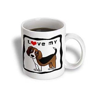 3dRose I Love My Beagle Red Heart Ceramic Mug, 11 Ounce Kitchen & Dining