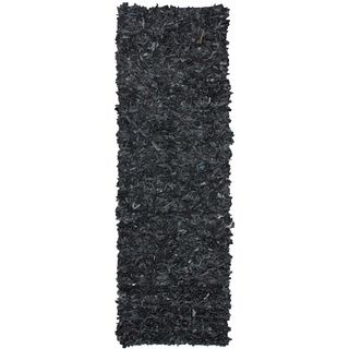 nuLOOM Handmade Alexa Premium Leather Black Shag Rug (2'6 x 8') Nuloom Runner Rugs