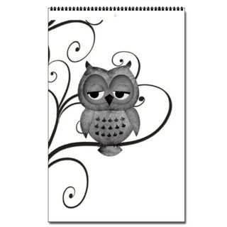  Black White Swirly Tree Owl Vertical Wall Calendar 