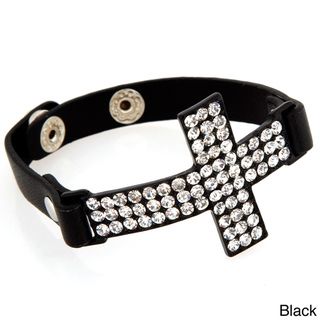 Plated and Leather Large Crystal Sideways Cross Bracelet West Coast Jewelry Fashion Bracelets