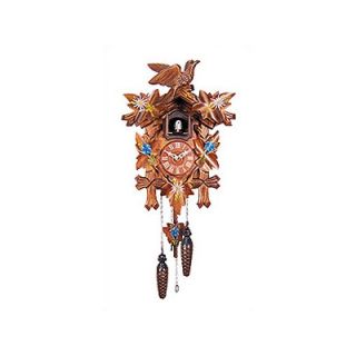 Black Forest Cuckoo Clock with Red Flowers and Walnut Finish