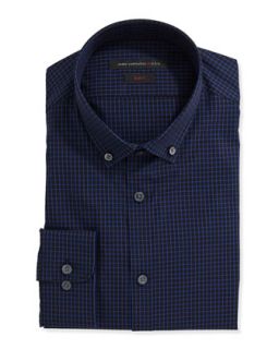 Slim Fit Two Tone Check Dress Shirt, Ink Blue