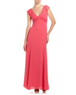 Lace Back V Neck Gown, Fuchsia
