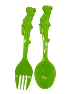 Small Green Tinkerbell Plastic Fork and Spoon Set   Children's Eating Utensils Toys & Games