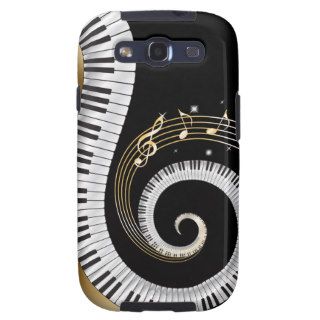 Piano Keys Swirled with Gold Musical Notes Galaxy SIII Cover