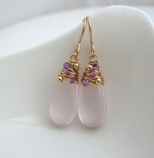 rose quartz drop and amethyst earrings by sarah hickey