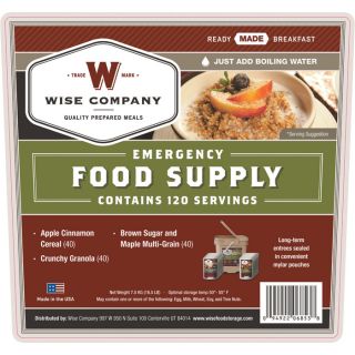 Wise Foods Emergency Food — 120 Servings Breakfast Selection, Model# WF-01-121  Emergency Food