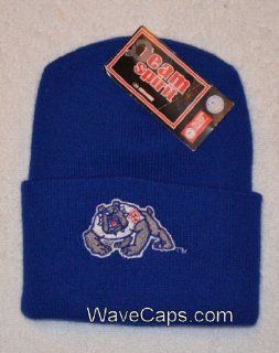 Fresno State Bulldogs Blue Beanie Hat   NCAA Cuffed Knit Cap  Sports Fan Sweatshirts  Sports & Outdoors
